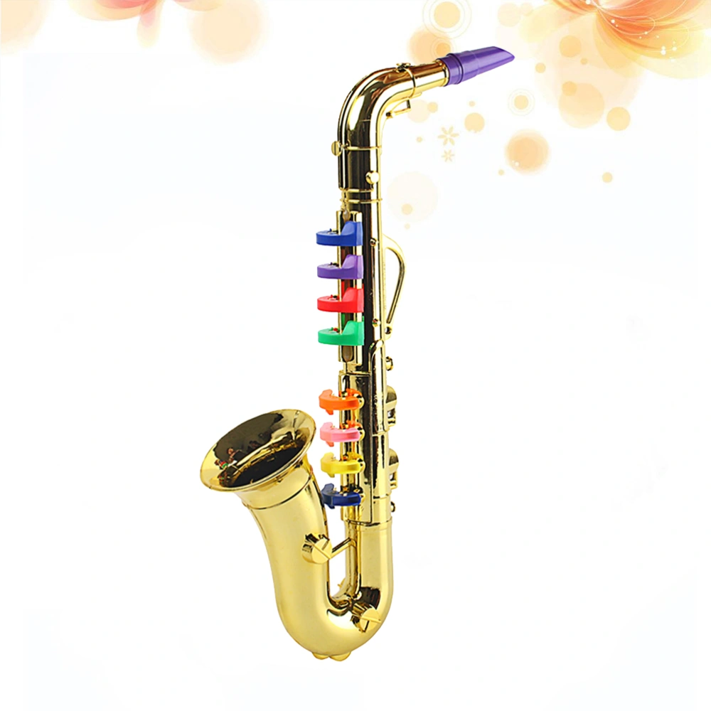 Children Plastic Trumpet Toy Musical Instruments Toy Saxophone 8 Rhythms Trumpet Toy Kids Mini Musical Instrument Toy Props for Preschool Toy Gift CZ02 (Golden)