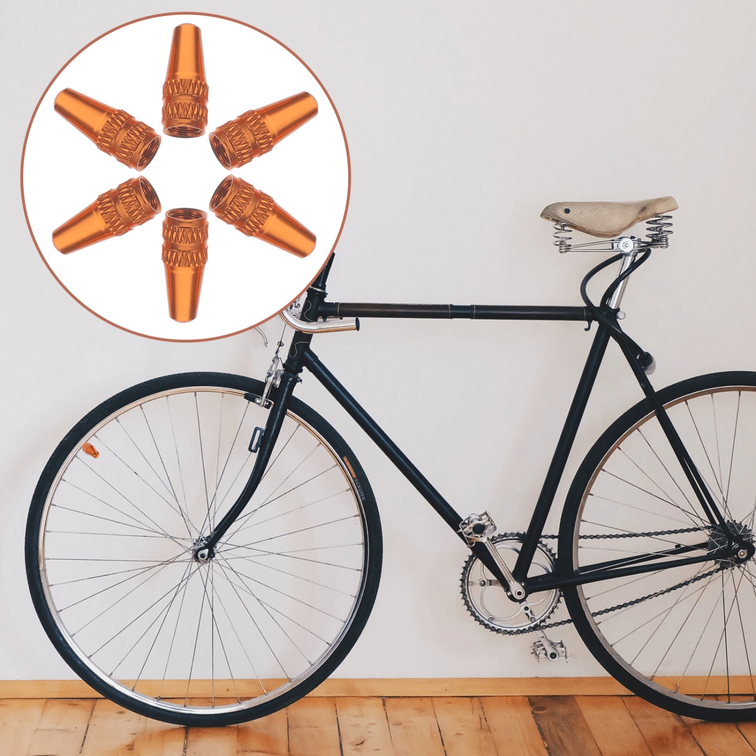 6 Pcs Aluminum Alloy French Caps for MTB Road Bike Mountain Bike Tyre Air Caps Dust Covers (Orange)