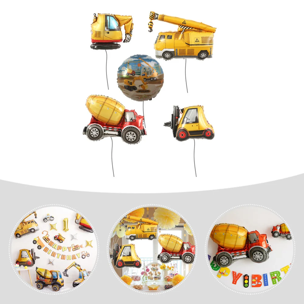 5Pcs Construction Truck Balloons Big Construction Balloon Birthday Party Supplies Party