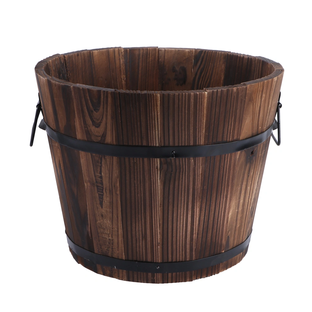 1pc Solid Wood Bucket Carbonized Wooden Pail Succulent Flowerpot Balcony Decor