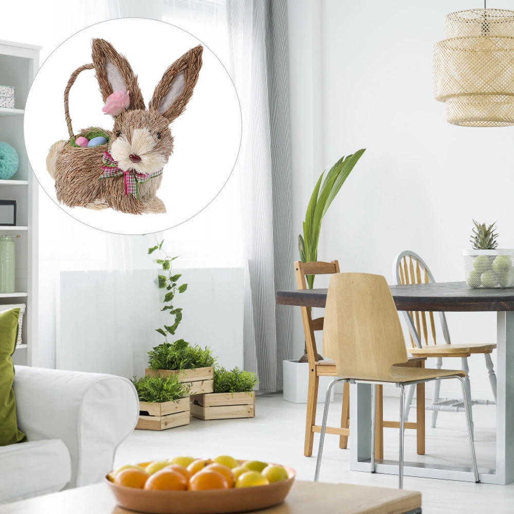 Easter Straw Woven Bunny Furniture Hand-woven Rabbit Animal Adornment Craft