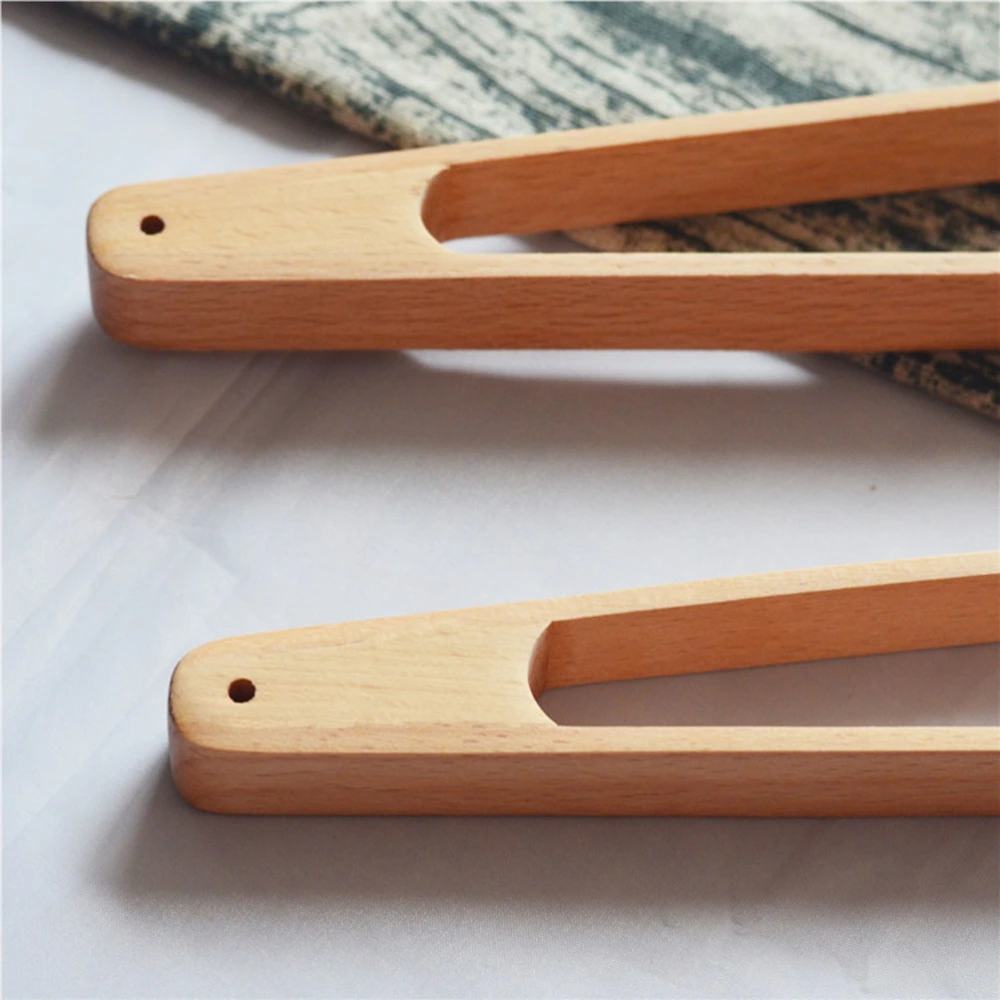 Wooden Food Clips Bread Grill Holder Kitchen Tongs Long Easy Grip Toaster Serving Tongs for Cooking Toast Bread