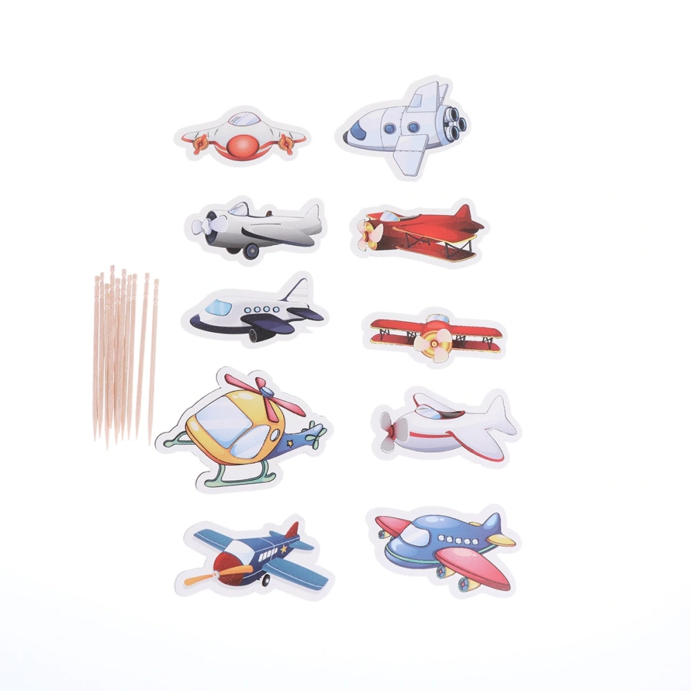 10 Pcs Cake Toppers Aircraft Toy Patterns Cake Picks Fruit Picks Dessert Toppers Baby Shower Birthday Party Favors Supplies