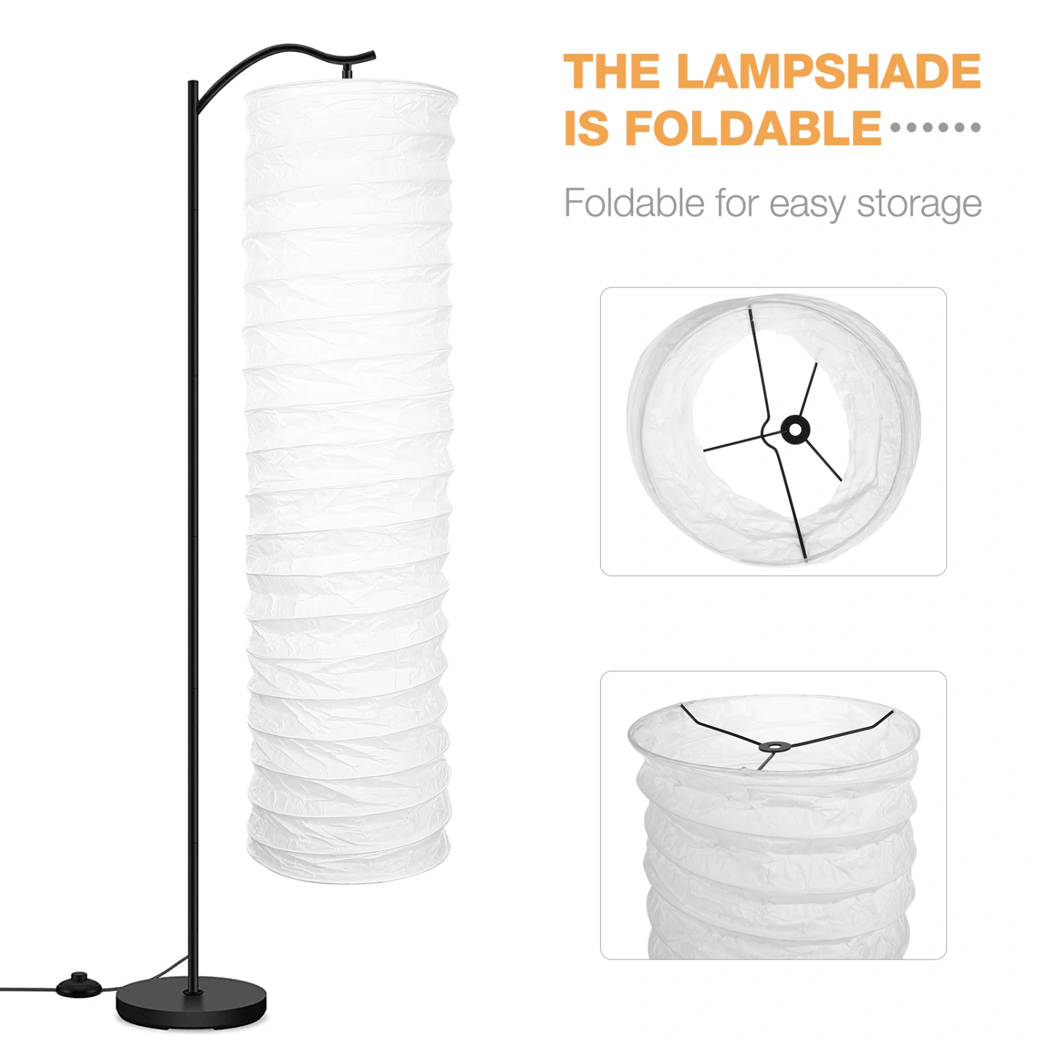 Paper Floor Lamp Shade Nordic Style Simple Foldable Rice Paper Lamp Cover Modern Floor Light Bulb Cage Guard for Living Room Bedroom