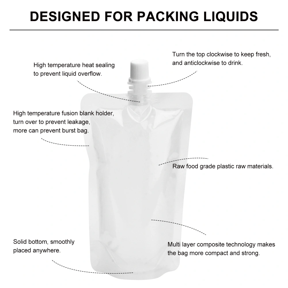 50pcs Transparent Beverage Flasks Standing Liquor Pouch Portable Plastic Drinks Bag (250ml)