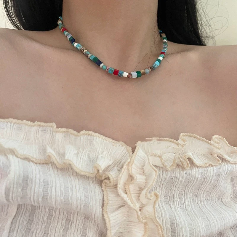 Colorful Natural Stone Necklace Niche Design