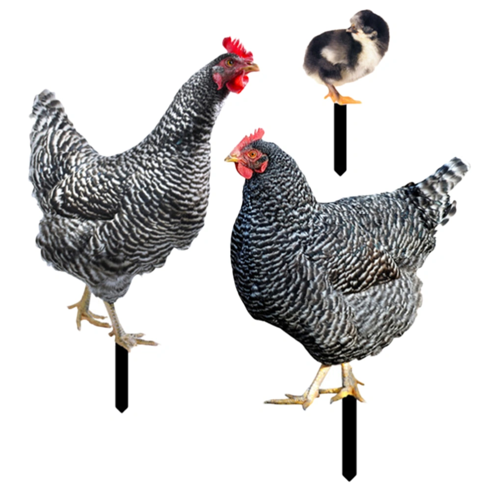 3pcs Garden Chicken Stake Decoration Ground Insert Lifelike Chicken Acrylic Stakes