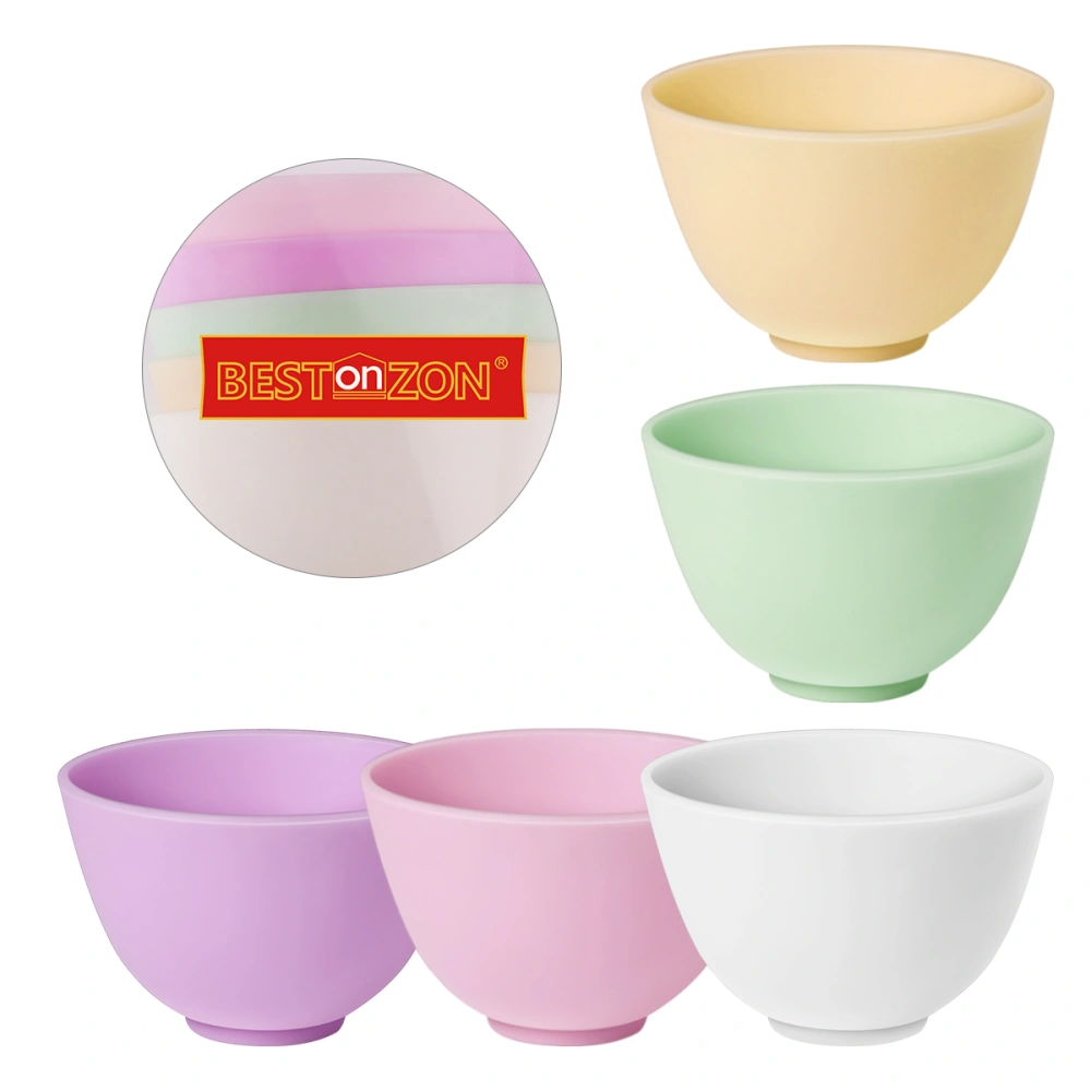 BESTONZON 5 Pcs Home Use Odorless Anti-drop Silicone Bowl Facial Mask Mixing Bowl Prep Measuring Bowl (M)