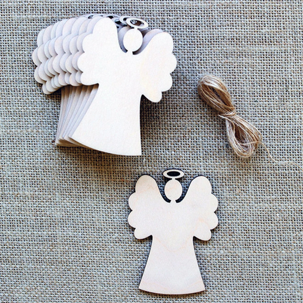 10pcs Wooden Angel Shaped Pendants Christmas Party Decor Hanging Ornaments for Christmas Tree