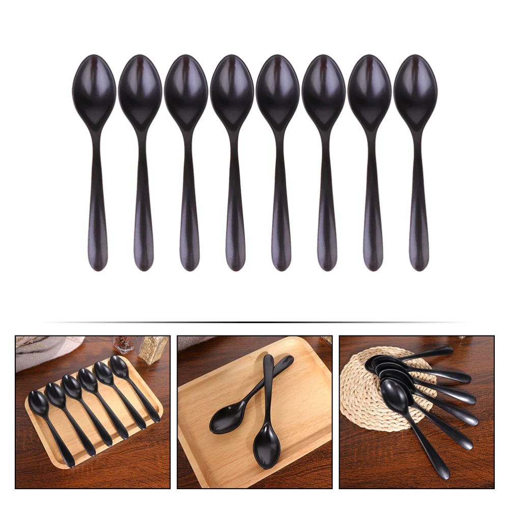 8pcs Imitation Porcelain Spoons Tableware Black Frosted Imitation Porcelain Spoons