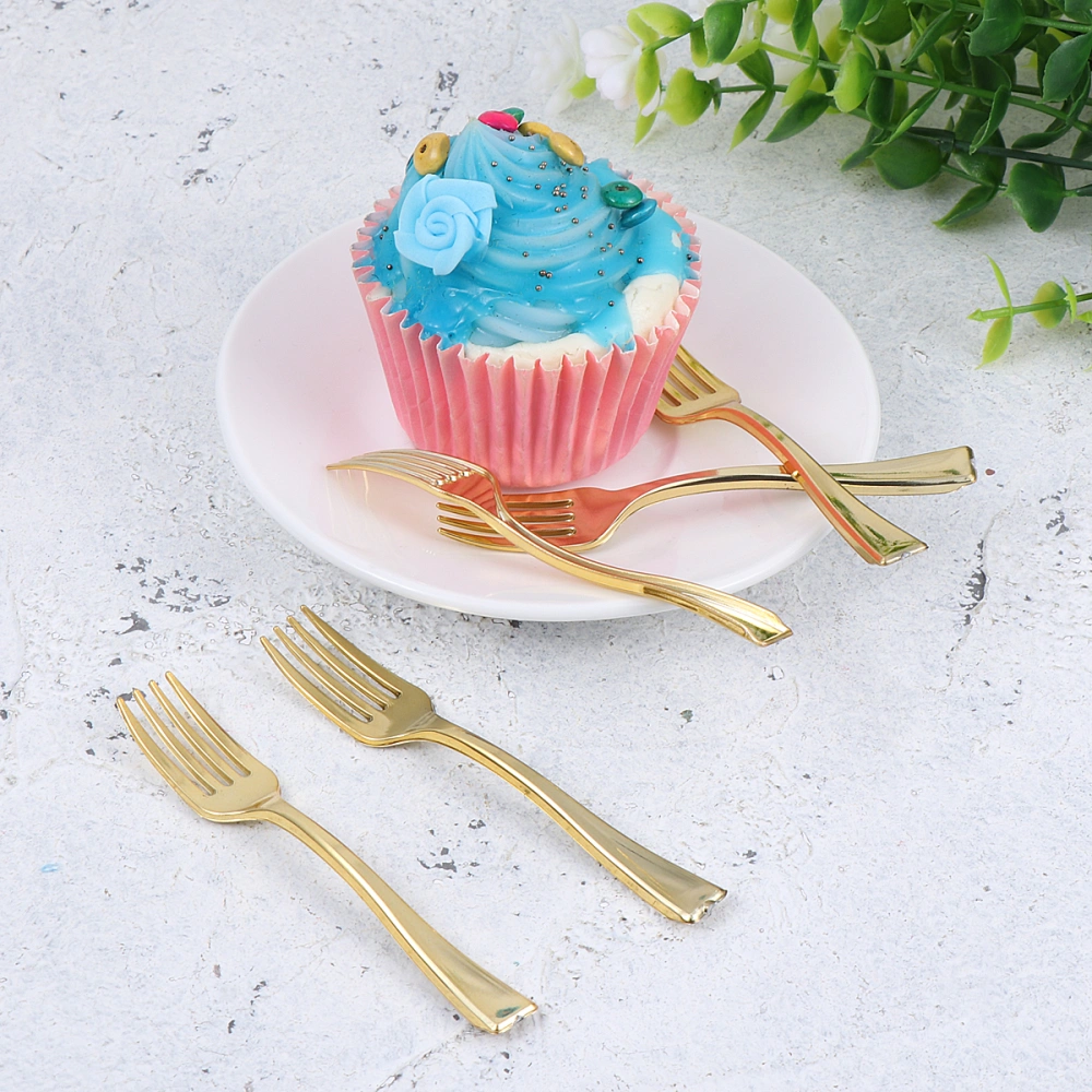 24pcs Disposable Mini Forks Fruit Dessert Pudding Forks Party Supplies for Restaurant KTV (Golden)