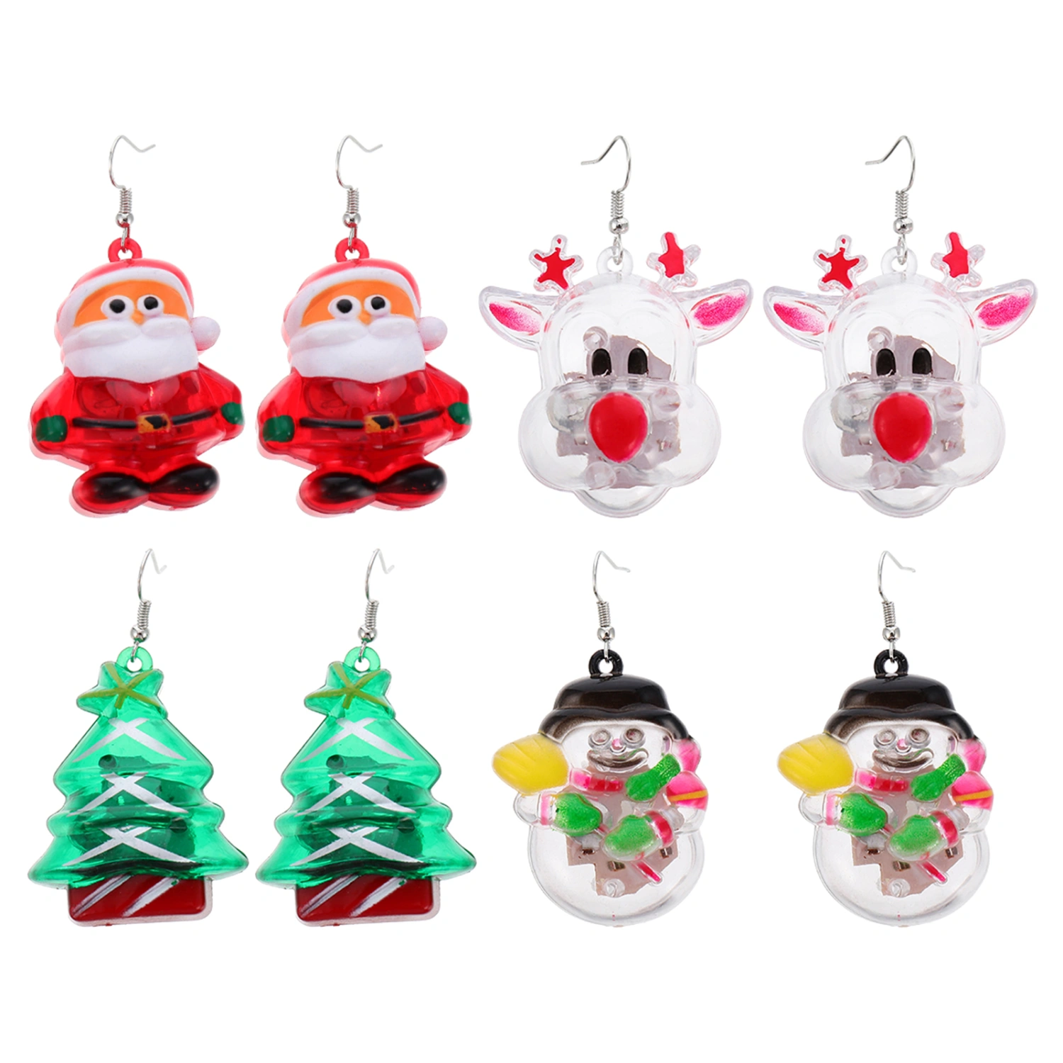 4 Pairs of Christmas Party Earrings LED Light Up Lady Earrings (Mixed Style)