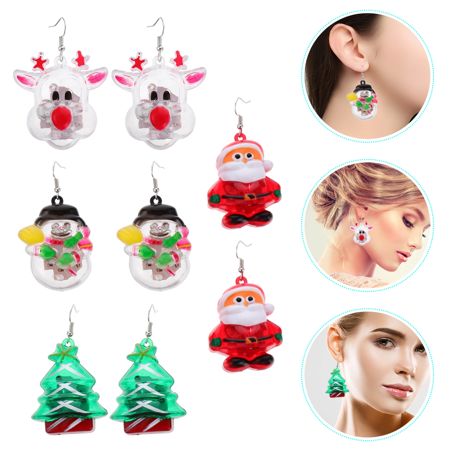 4 Pairs of Christmas Party Earrings LED Light Up Lady Earrings (Mixed Style)