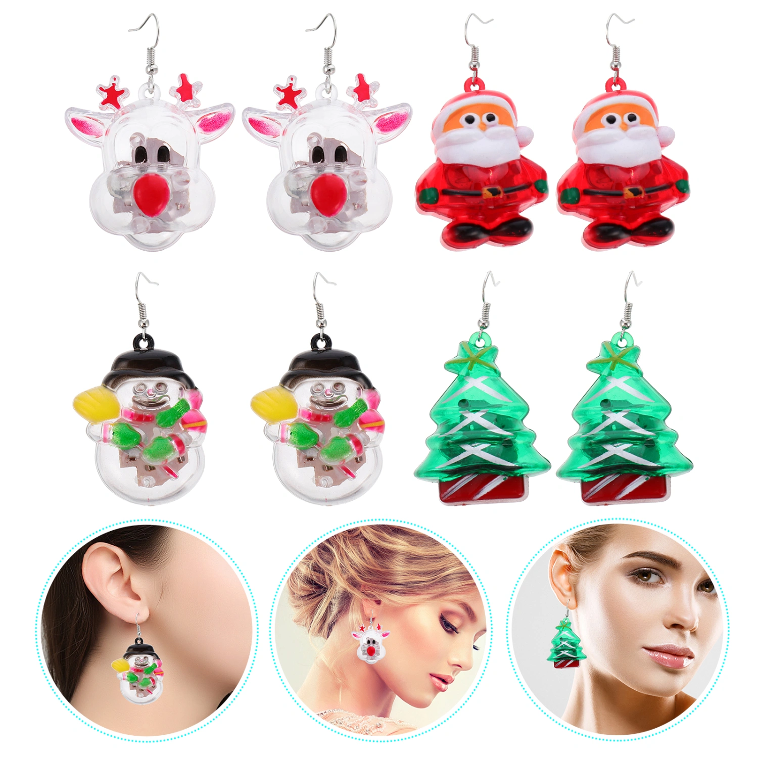 4 Pairs of Christmas Party Earrings LED Light Up Lady Earrings (Mixed Style)