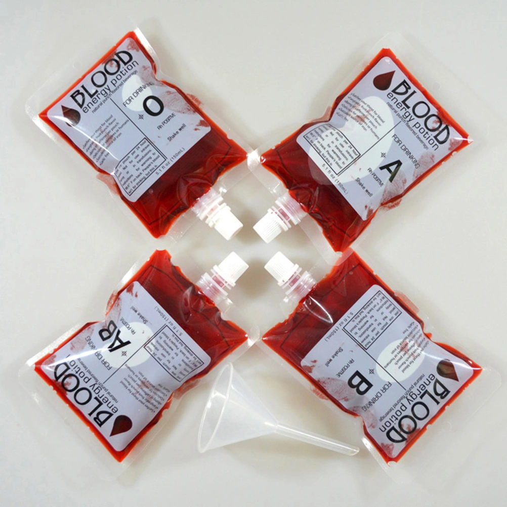12pcs 150ML Blood Bag Drink Storaging Bag for Hallowmas Festival Party Gathering (Blood Type Is Random, Without Hook and Funnel)