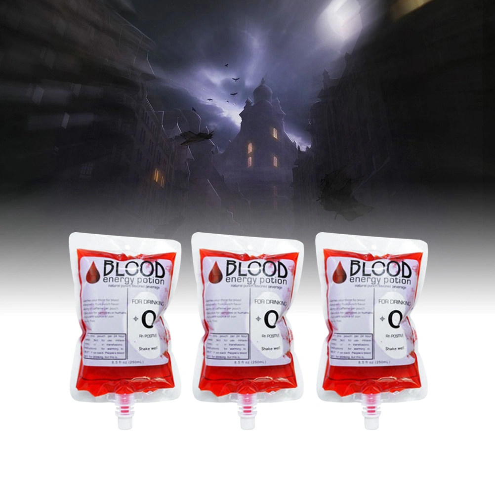 12pcs 150ML Blood Bag Drink Storaging Bag for Hallowmas Festival Party Gathering (Blood Type Is Random, Without Hook and Funnel)