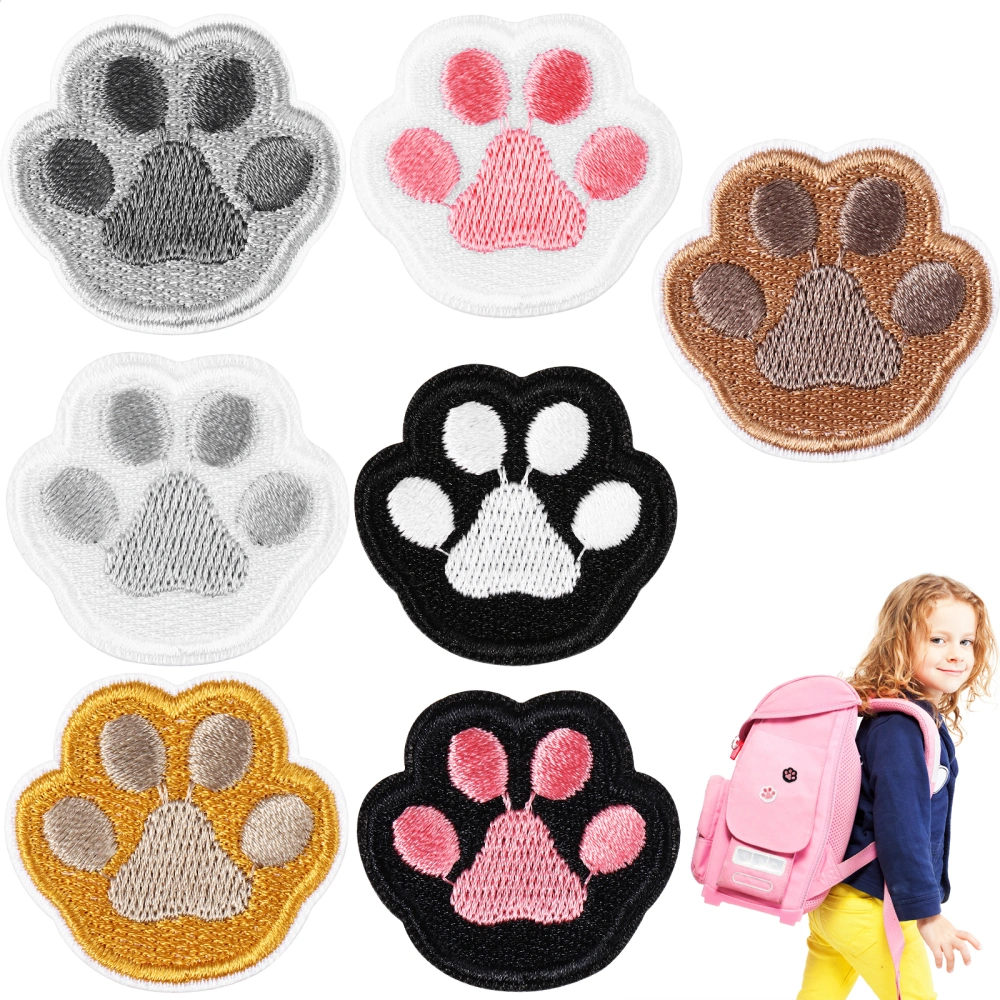 7 Pcs Paw Pattern Iron-on Patches Paw Self-adhesive Embroidered Appliques for DIY Clothes Jackets Hats Bags