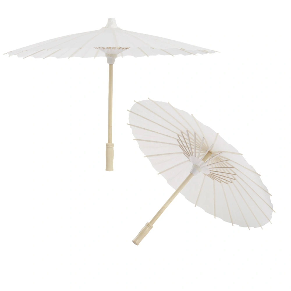 40cm Diameter Umbrella DIY White Paper Parasol Children Performance Umbrella (Random Style Umbrella Handle)