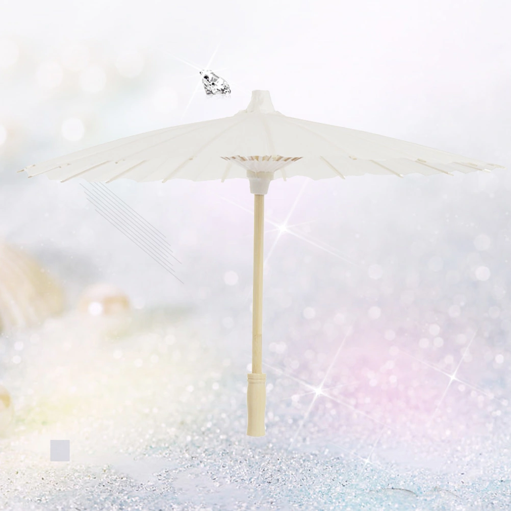 40cm Diameter Umbrella DIY White Paper Parasol Children Performance Umbrella (Random Style Umbrella Handle)