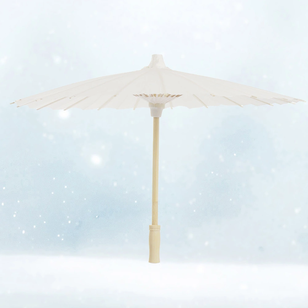 40cm Diameter Umbrella DIY White Paper Parasol Children Performance Umbrella (Random Style Umbrella Handle)