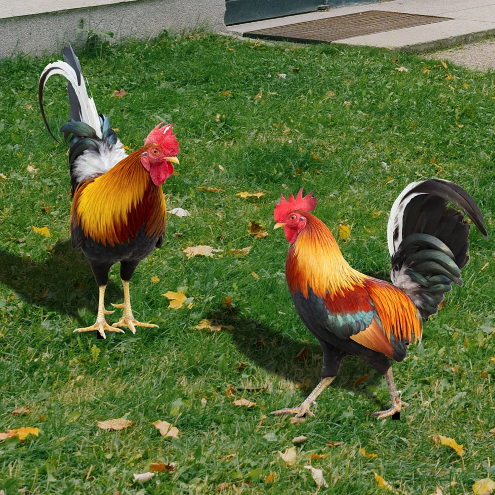 2pcs Acrylic Rooster Yard Arts Decorative Rooster Shaped Yard Stake Lawn Stakes