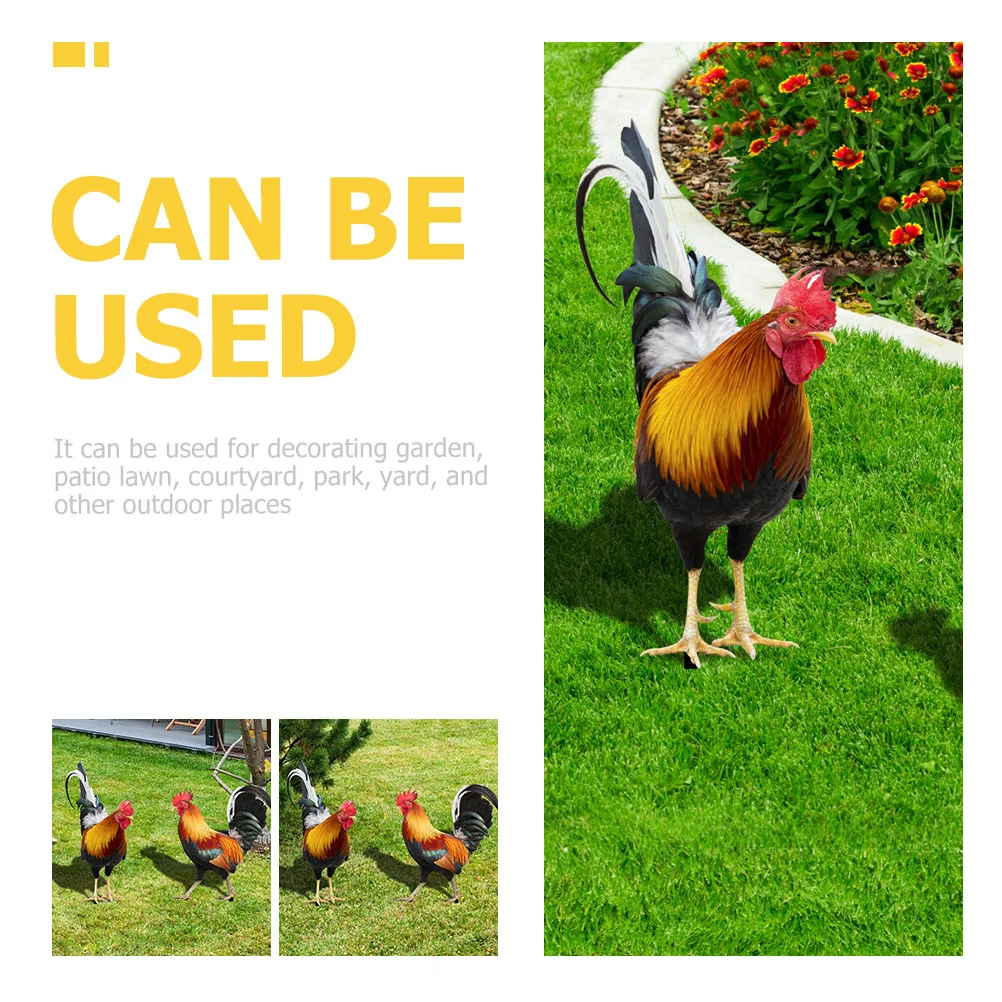 2pcs Acrylic Rooster Yard Arts Decorative Rooster Shaped Yard Stake Lawn Stakes