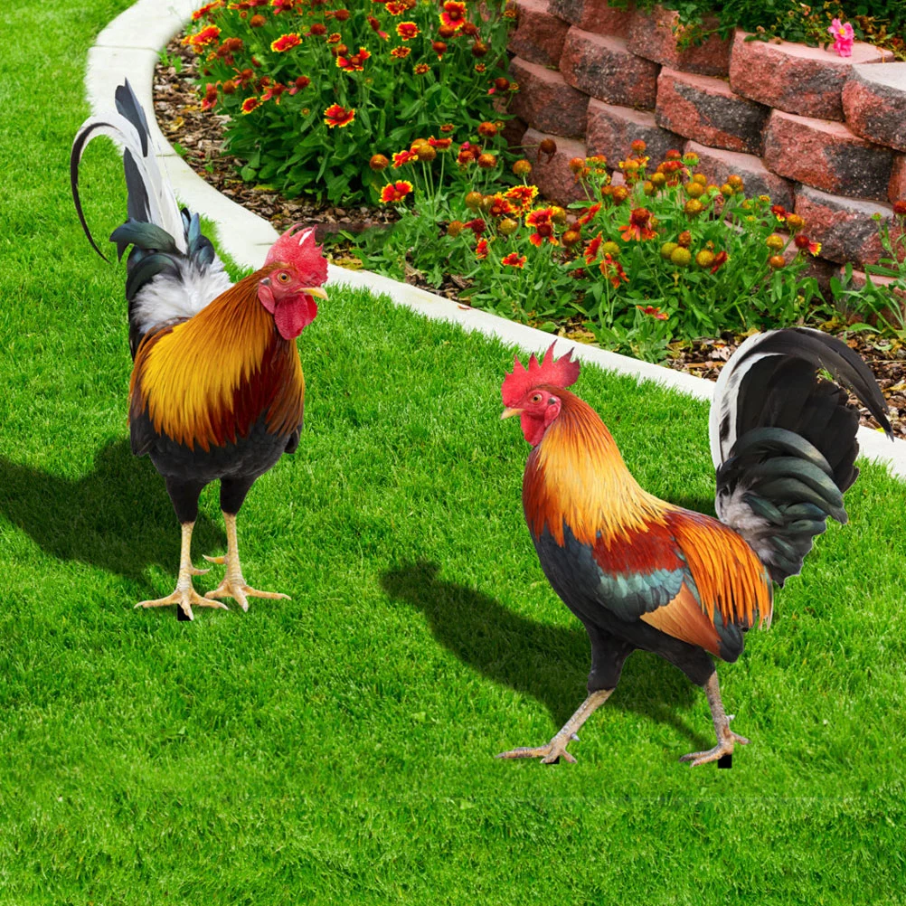 2pcs Acrylic Rooster Yard Arts Decorative Rooster Shaped Yard Stake Lawn Stakes