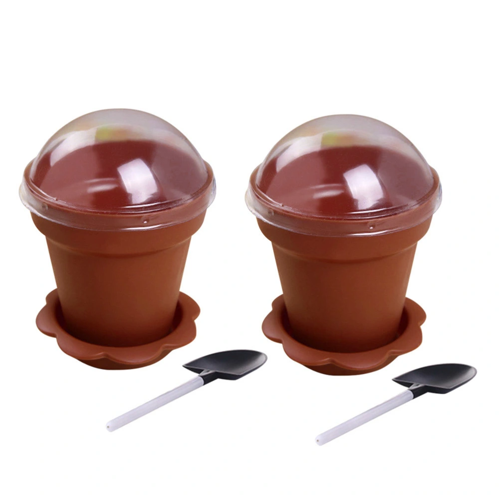 30pcs Flowerpot Cake Cups with Lid Shovel Scoop Bottom Tray Plastic Yogurt Cup Dessert Container for Ice Cream Mousse