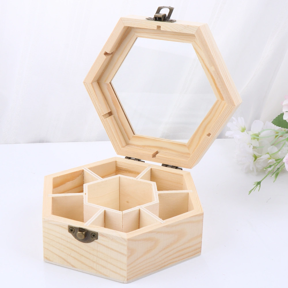 1pc Wooden Jewelry Box Handmade Hexagon Storage Box Lightweight Snow Clay Jewelry Box DIY Jewelry Box