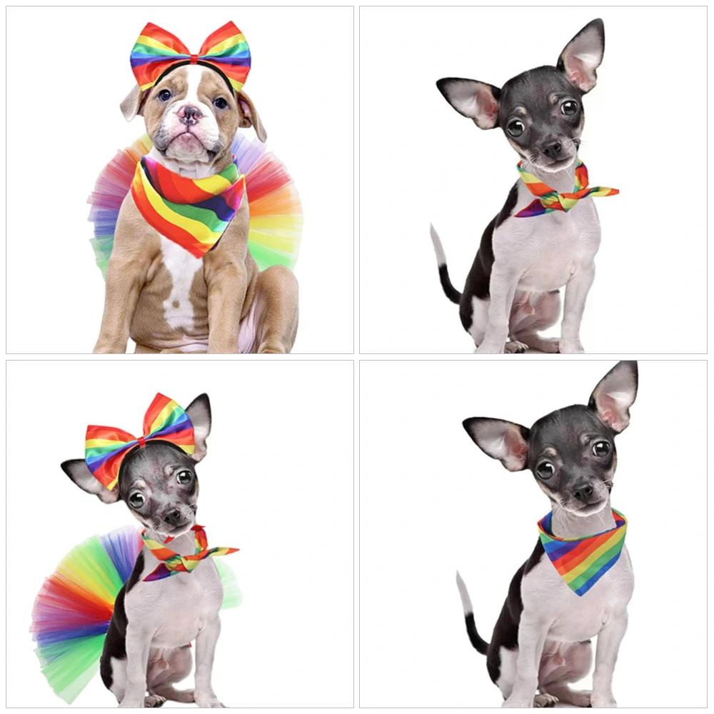 1 Set Rainbow Headband Scarf Tutu Skirt Pride Month Dog Costume Pet Accessories