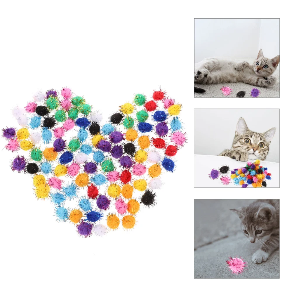 100pcs 20mm Cat Toys Assorted Pom Poms Fluffy Balls for DIY Creative Crafts Decorations (Mix Color)