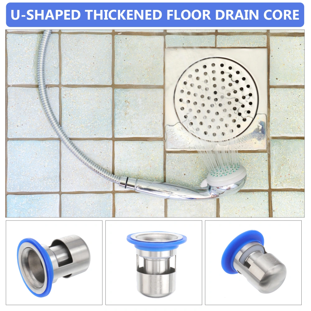 3.8x5.5cm U Shaped Stainless Steel Floor Drain Deodorant Floor Drain for Bathroom Toilet Lavatory with Sealed Ring Strainer Mesh (Silver)