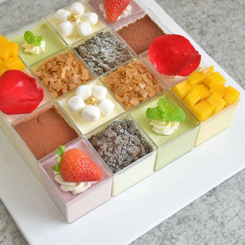 20pcs Transparent Plastic Mousse Cup Square Container for Jelly Yogurt Dessert (with Cover)