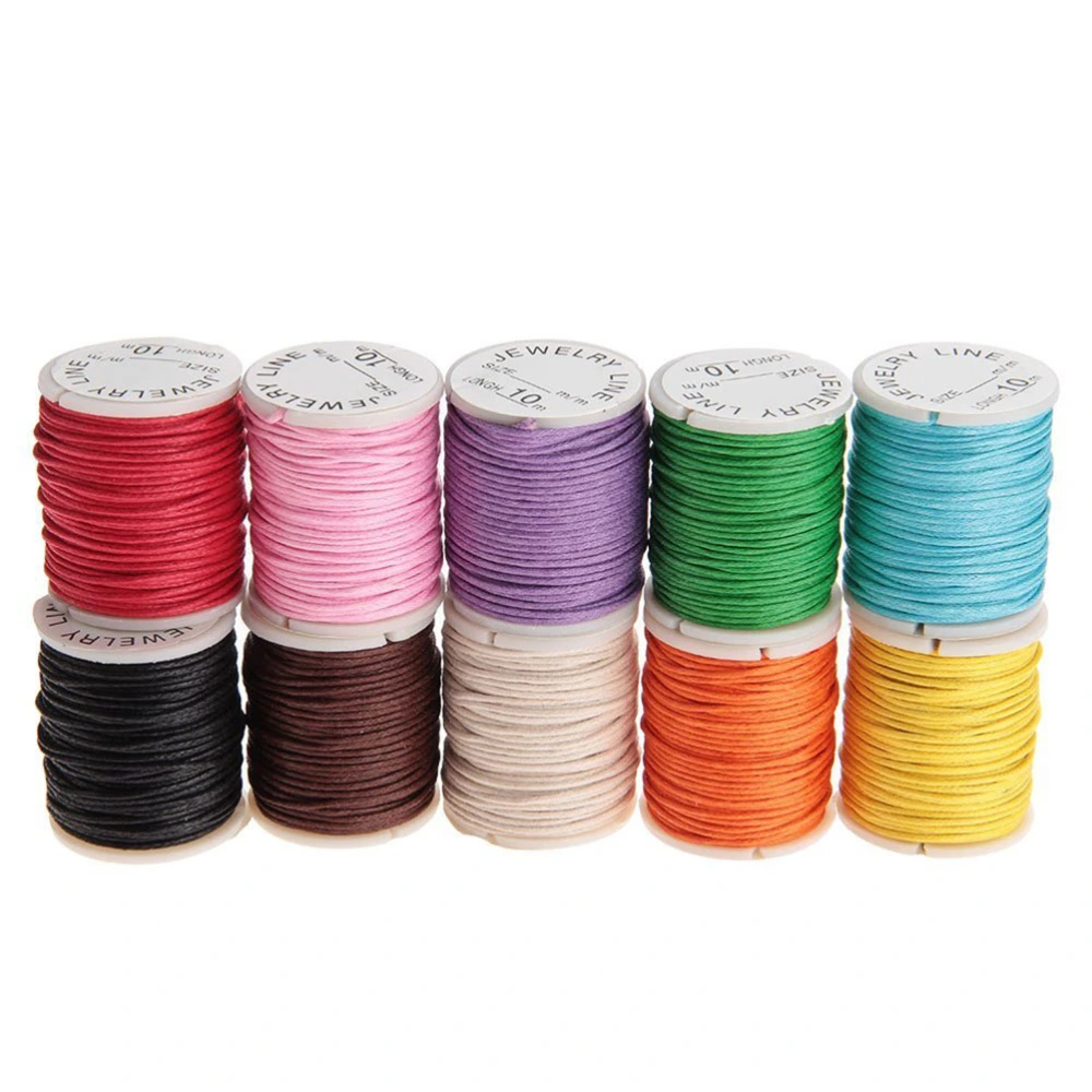 10pcs 10M 1MM Waxed Cotton Cords Strings Ropes for DIY Necklace Bracelet Craft Making (Random Color)