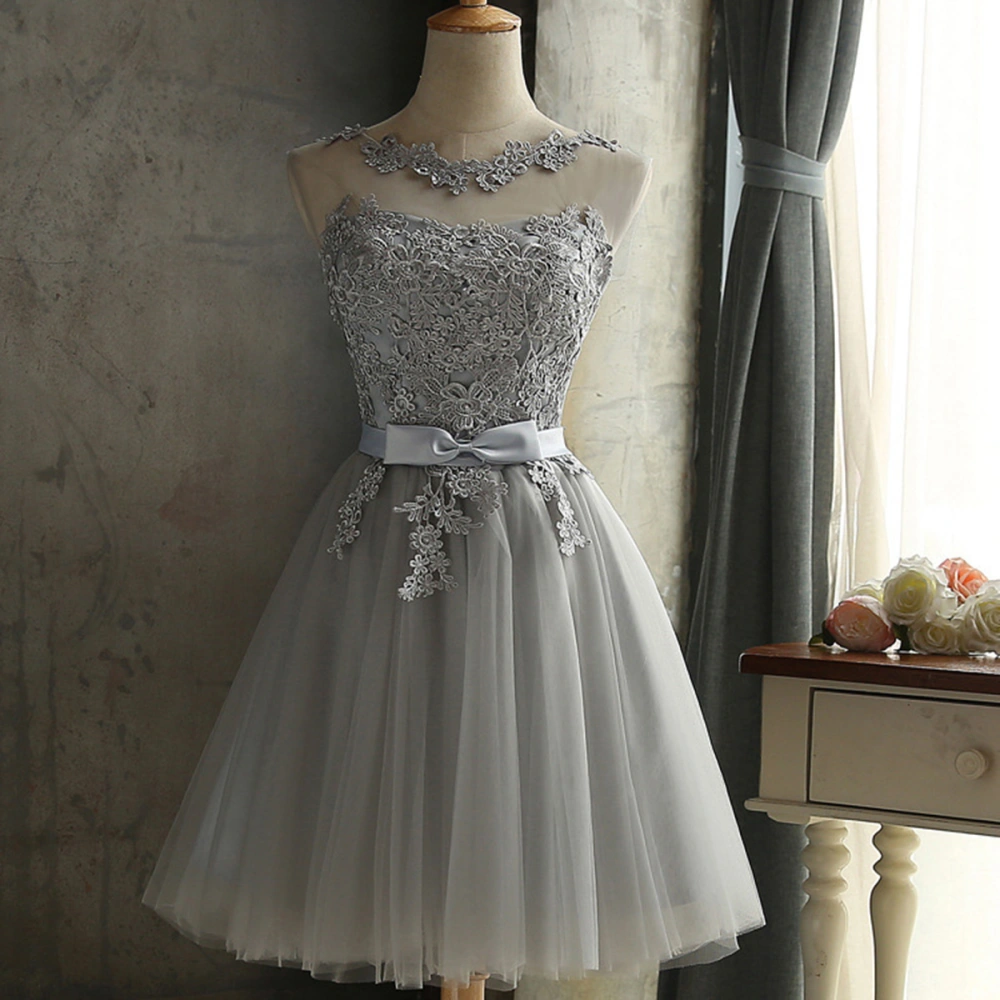 Lace Bridesmaid Party Dress Short Prom Dress Evening Dress Slim Bridesmaid Dress Wedding Pageant Dresses (Grey, Size M)