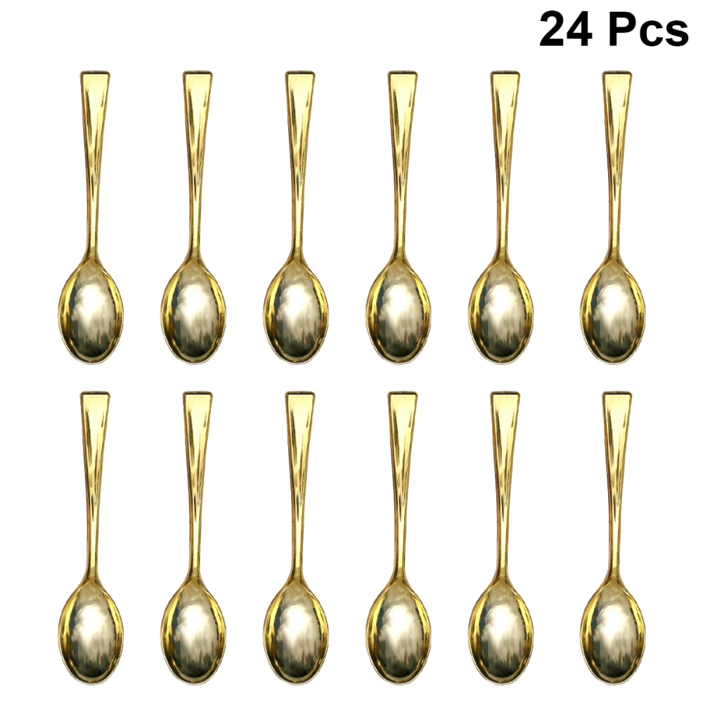 24PCS Plastic Disposable Golden Mini Spoon Set Plastic Imitate Metal Flatware for Barbecue Party Picnic