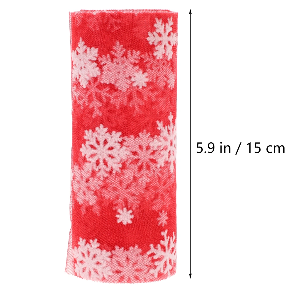 15cm 10Yards Christmas Snowflake Tulle Roll Glittering Organza Gauze Snowflake Ribbon for Christmas Decoration Gift Wrapping Party Decoration (Red)