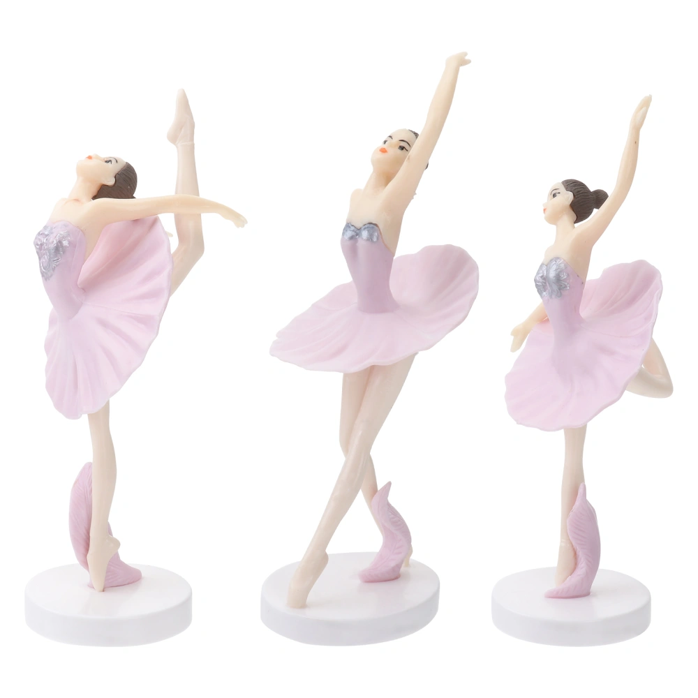 3PCS Ballerina Statue Desktop Ornament Plastic Dancing Girl Crafts Figurines for Home Decor (Pink)