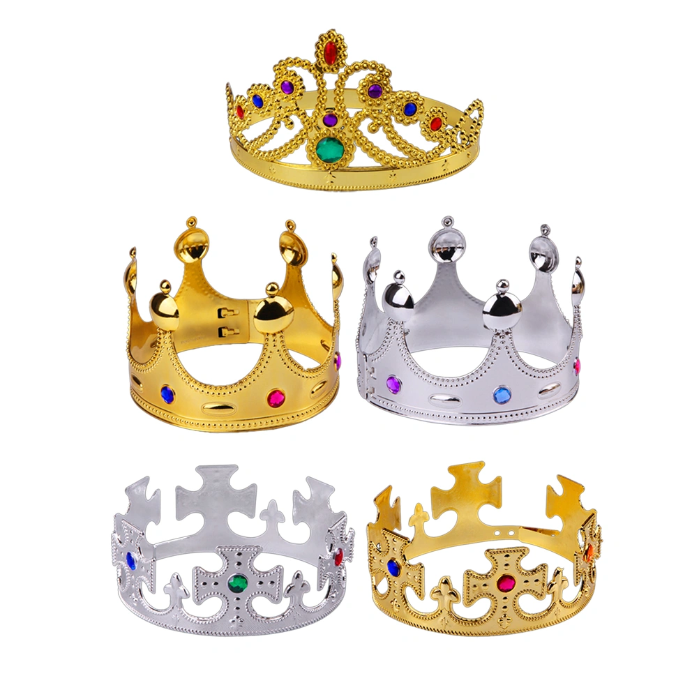 2 Pcs Halloween Party Golden King Crown Plastic Plating Queen Crown Antique Royal Medieval Crown Cross Crown Theater Halloween Prop Birthday Party Favors