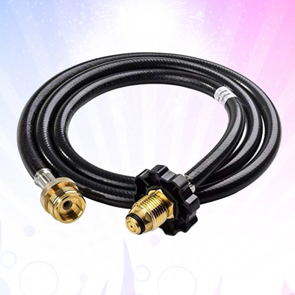 Propane Refill Adapter Picnic Camping Stove Gas Hose Double Sided Adjustable Flat Tank Gas Pipe Adapter Hose 20LB 6 Feet Long Black