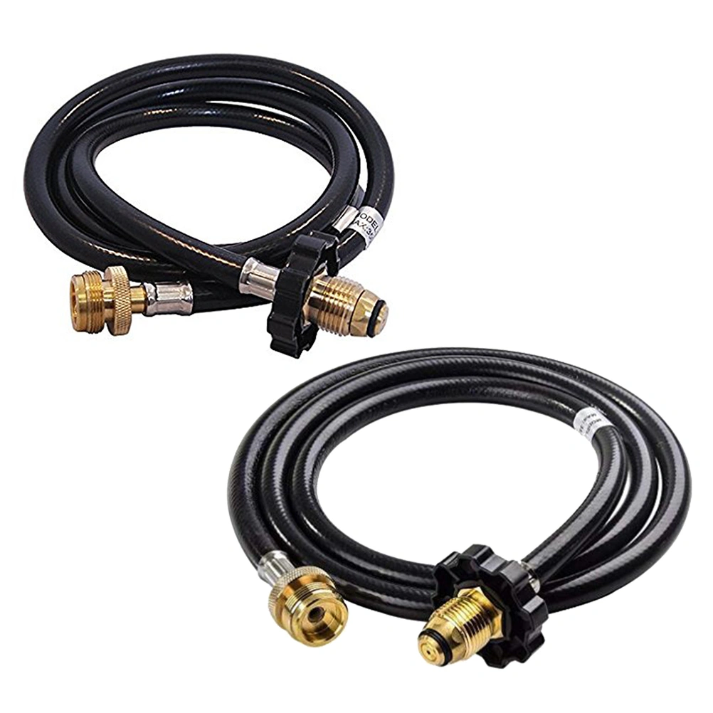 Propane Refill Adapter Picnic Camping Stove Gas Hose Double Sided Adjustable Flat Tank Gas Pipe Adapter Hose 20LB 6 Feet Long Black