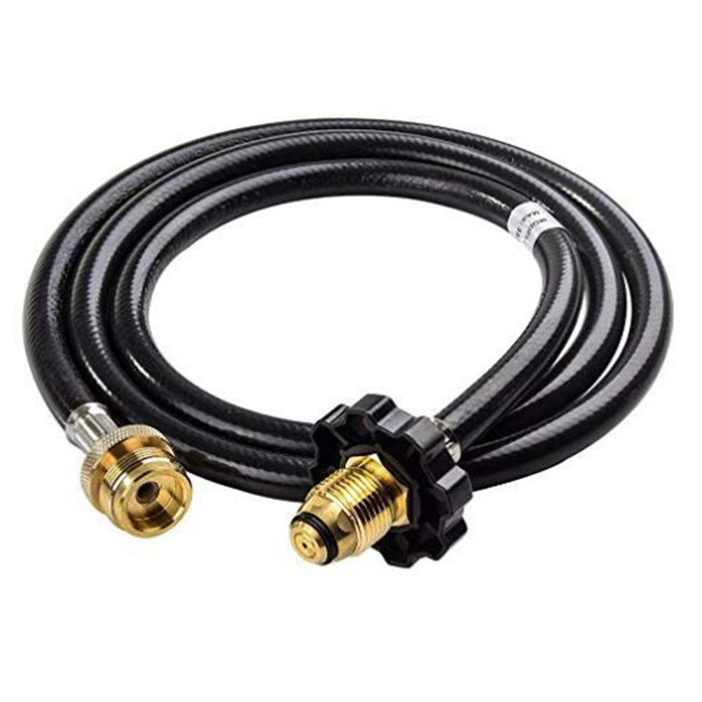 Propane Refill Adapter Picnic Camping Stove Gas Hose Double Sided Adjustable Flat Tank Gas Pipe Adapter Hose 20LB 6 Feet Long Black