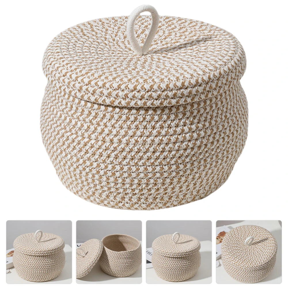 Round Basket with Lid Decorative Basket Organizing Basket Cotton Rope Lidded Basket