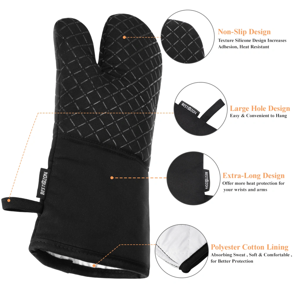 BESTONZON 1 Set of Oven Mitt Heat Resistant Pot Holder Pad Protective Oven Gloves (Black)