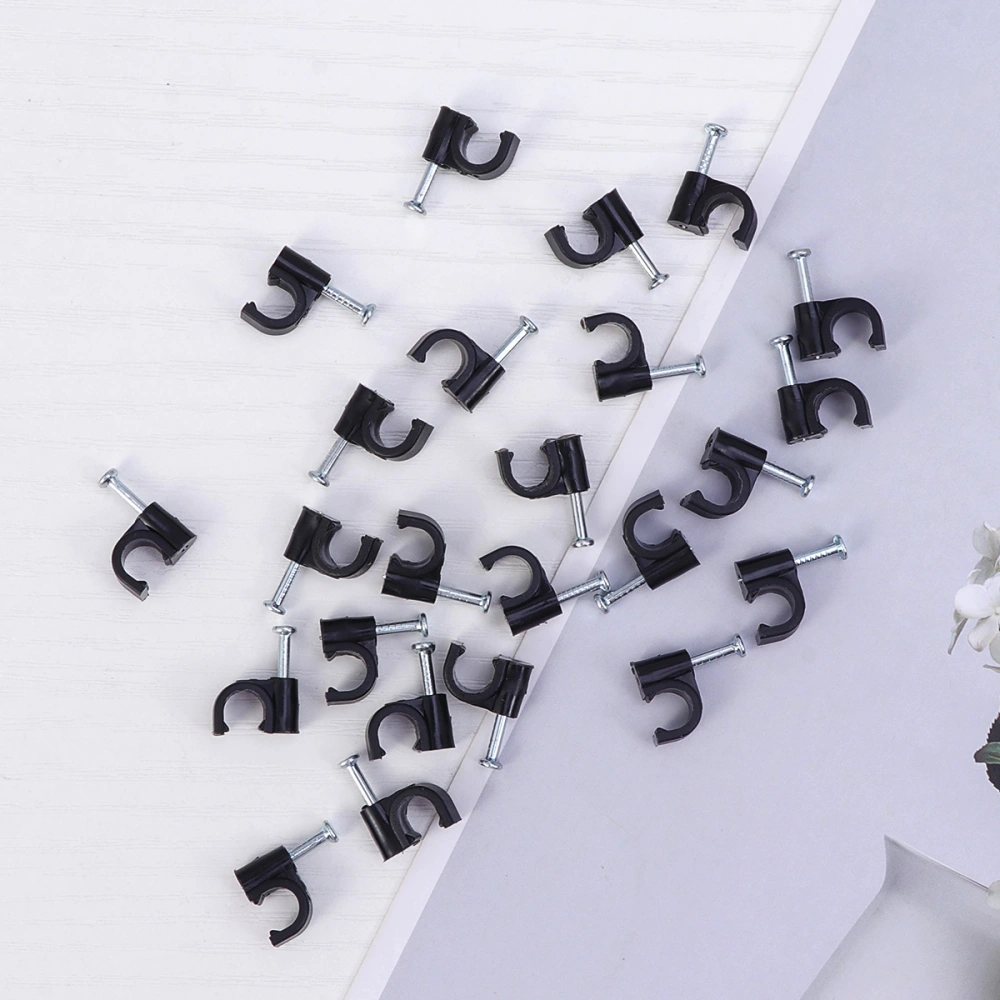 100pcs 5mm Plastic Cable Clip Wire Cord Fastener Telephone Line Tie Fixer Organizer Wall Clamp (Black)