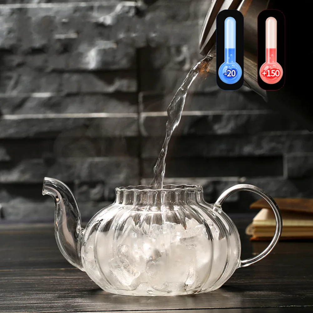 1Pc Heat-Resistant Tea Pot Glass Kettle Tea Pot Pumpkin-Shape Glass Tea Pot