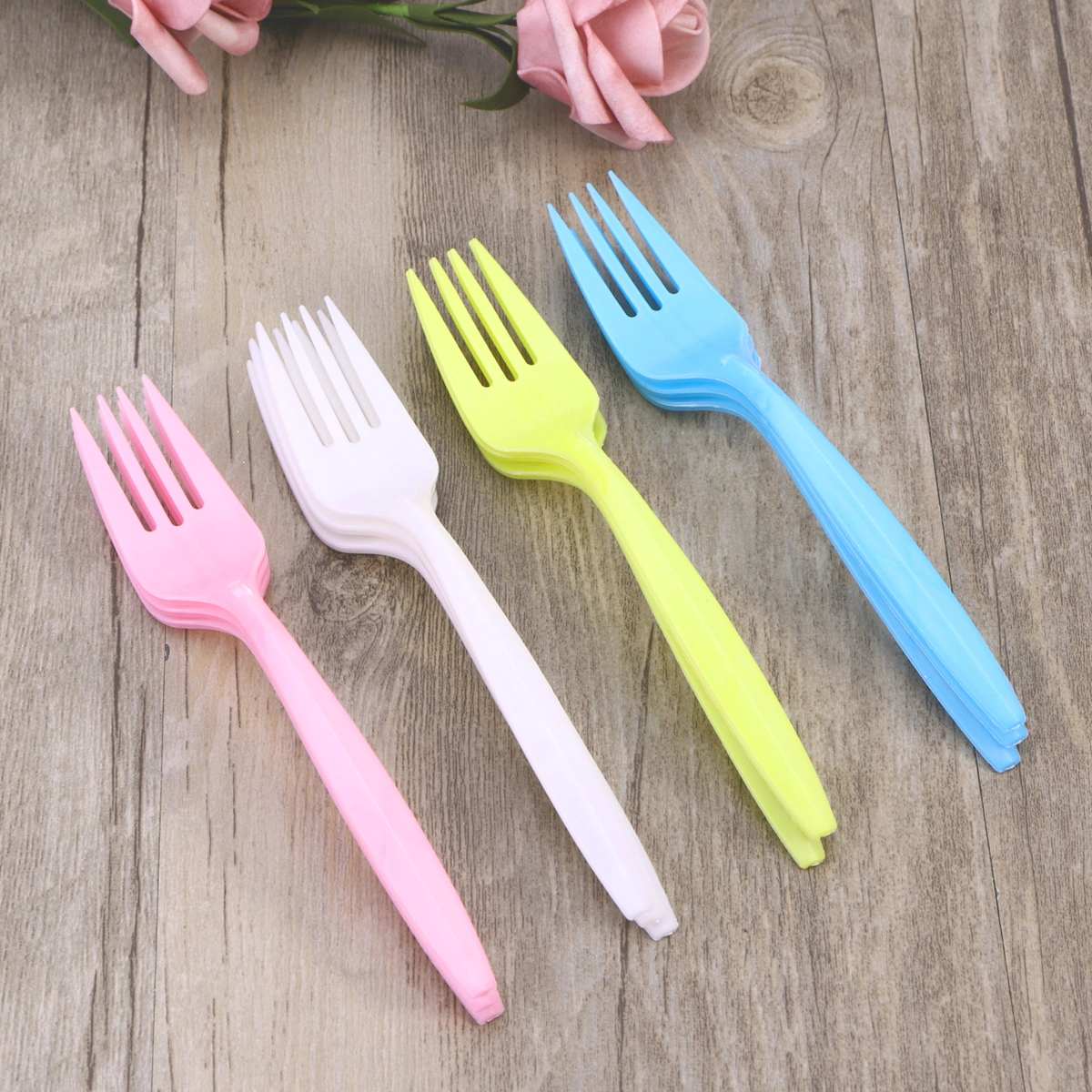 Disposable Plastic Tableware Party Cutlery Spoons Forks Birthday Party Dinnerware for Jelly Ice Cream Dessert -24pcs Spoons and 24pcs Forks (Assorted Color)