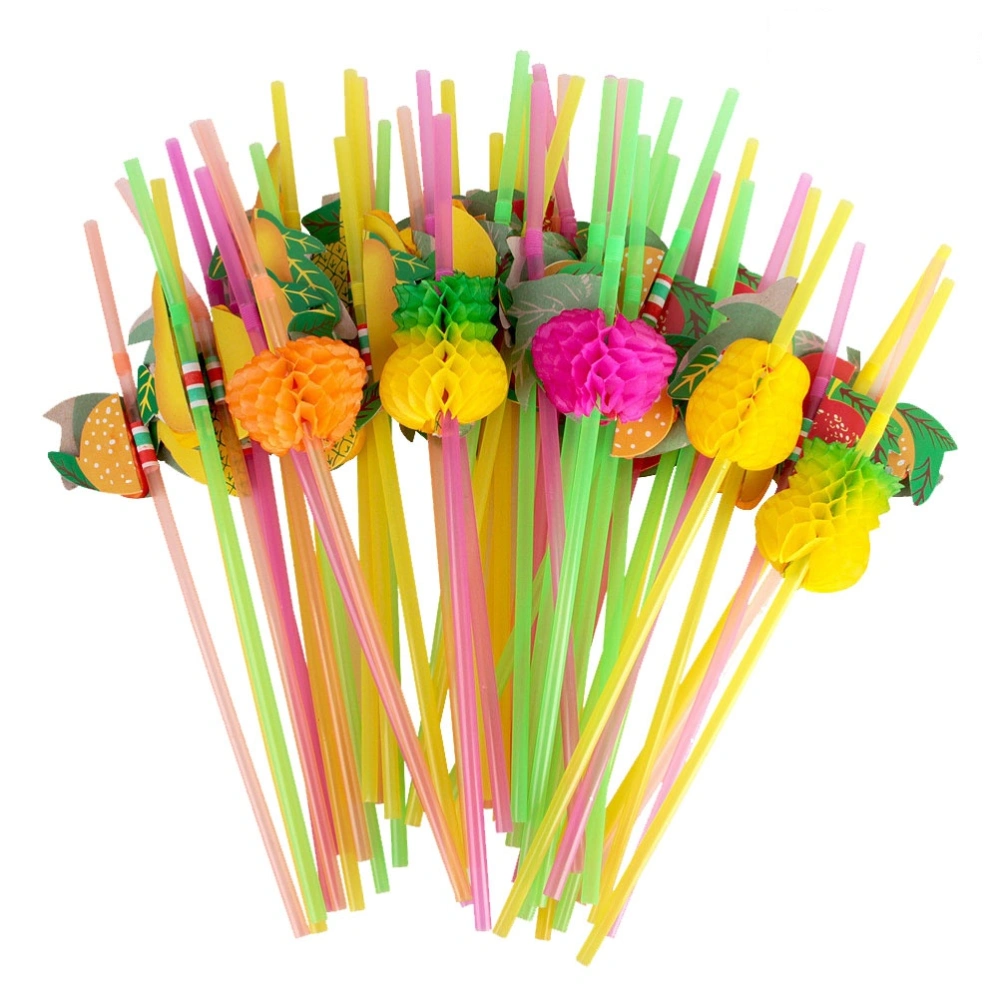 30Pcs Creative Straws Hawaiian Coconut Tree Shaped Party Straws Fluorescent Drinking Straw For Birthday Party Supplies(Green)