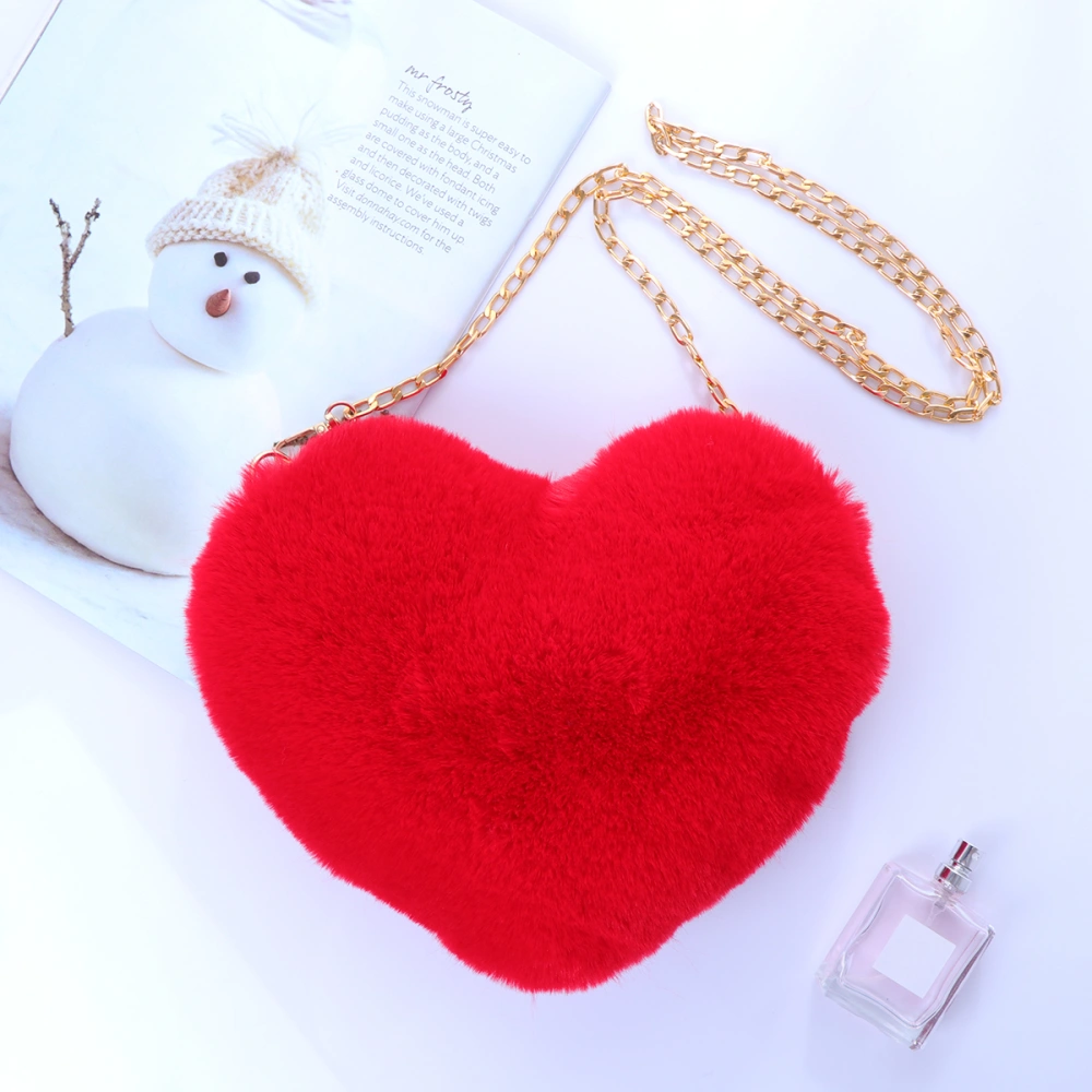 1PC Crossbody Bag with Chain Plush Peach Heart Shape Bag Chain Messenger Bag Stylish Women Shoulder Bag Portable Women Shoulder Bag for Women Lady Use Red