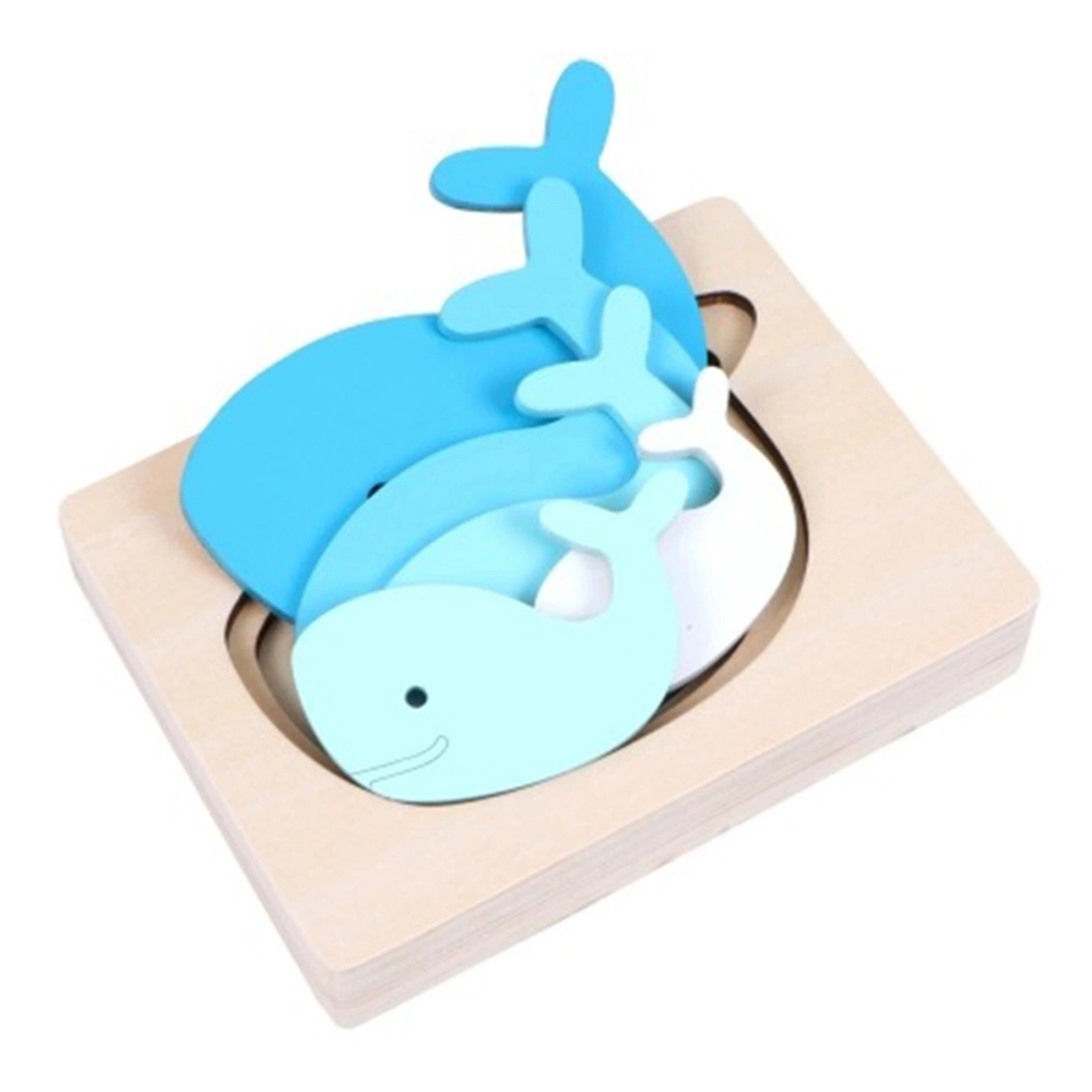 Wooden Multi-layered Animal Puzzles Cartoon 3D Panel Jigsaw Early Educational Toys for Kids Children (Blue Gradient Whale)